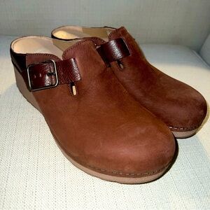 Dansko Caia Buckled Leather Wedge Clog Brown  Women's Size 9